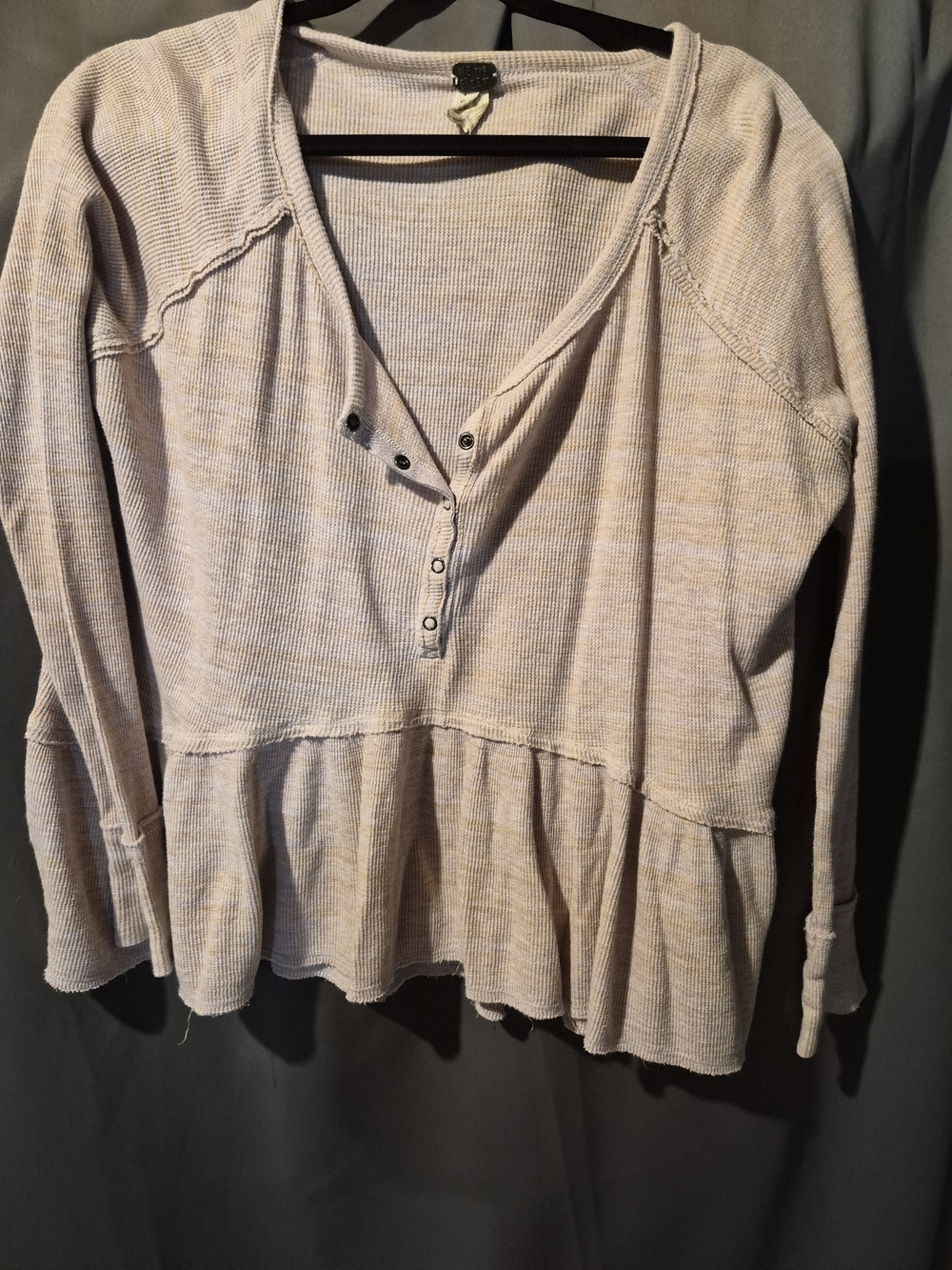Free People Light Beige Henley Peplum Tunic
